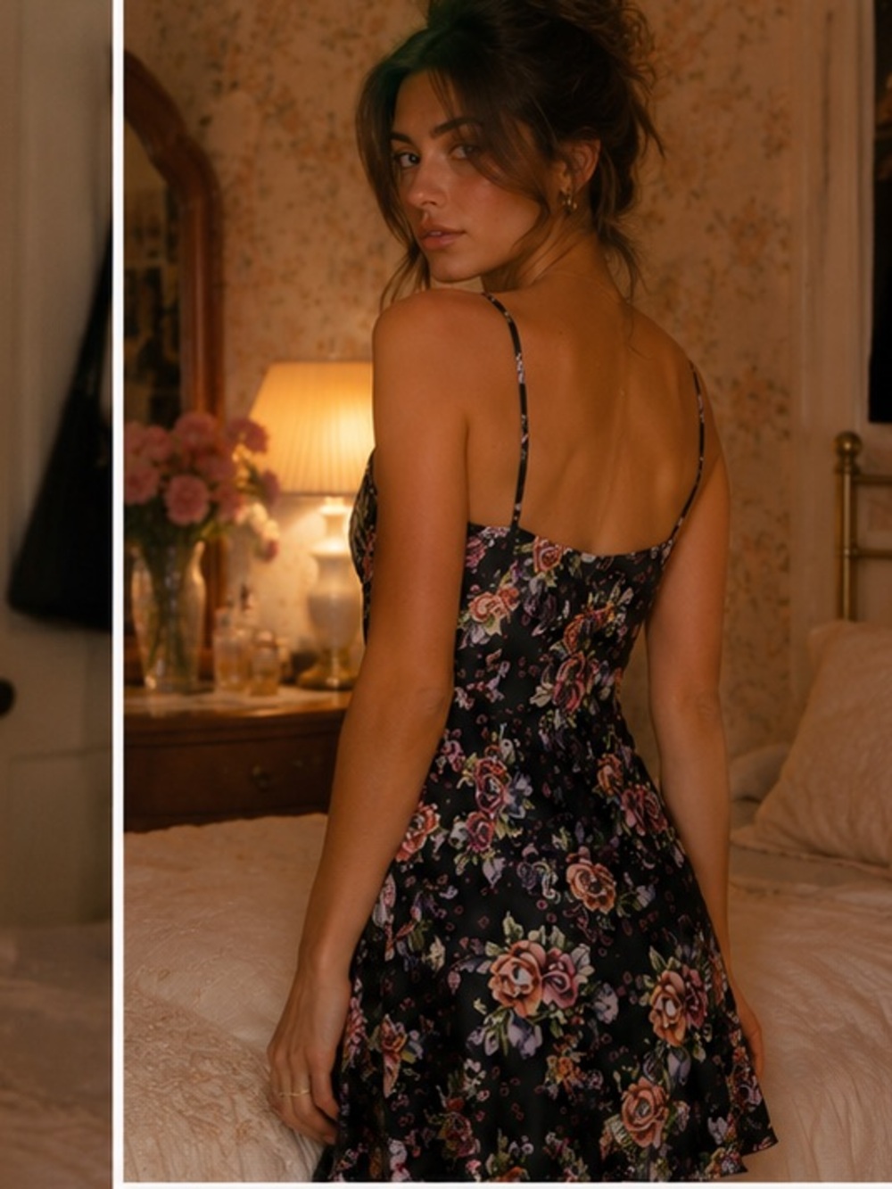 Vintage whimsigoth Victorias Secret satin floral slip dress Gold Label Medium - Picture 14 of 16